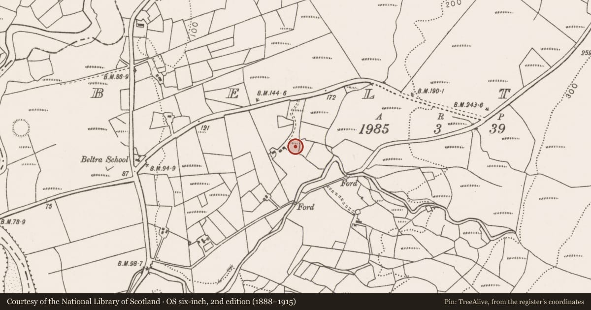 Ordnance Survey six-inch map, 2nd edition (1888–1915) covering the location of Ringfort - rath, Beltra, County Mayo, with a pin at the register's coordinates