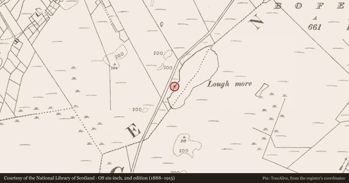Ordnance Survey six-inch map, 2nd edition (1888–1915) covering the location of Post row - peatland, Cloghbrack Far, County Mayo, with a pin at the register's coordinates