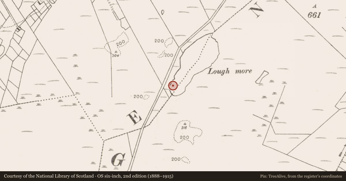 Ordnance Survey six-inch map, 2nd edition (1888–1915) covering the location of Post row - peatland, Cloghbrack Far, County Mayo, with a pin at the register's coordinates