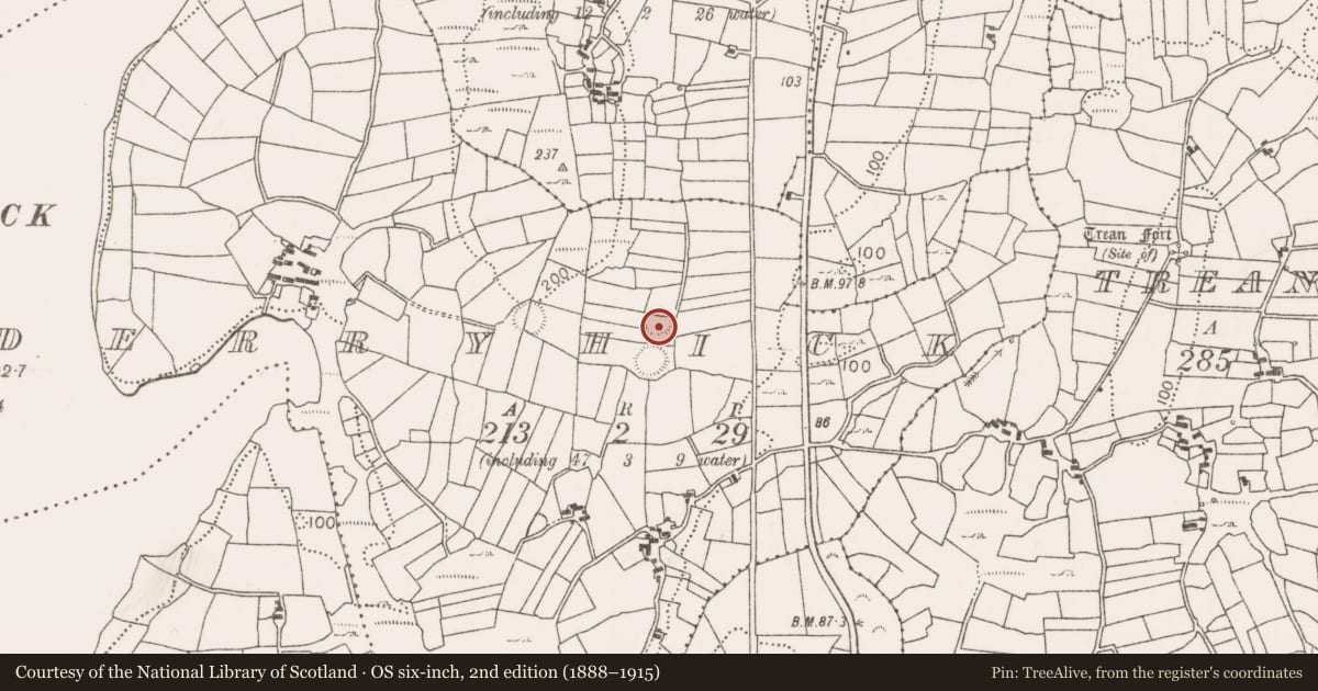 Ordnance Survey six-inch map, 2nd edition (1888–1915) covering the location of Ringfort - rath, Derryhick, County Mayo, with a pin at the register's coordinates