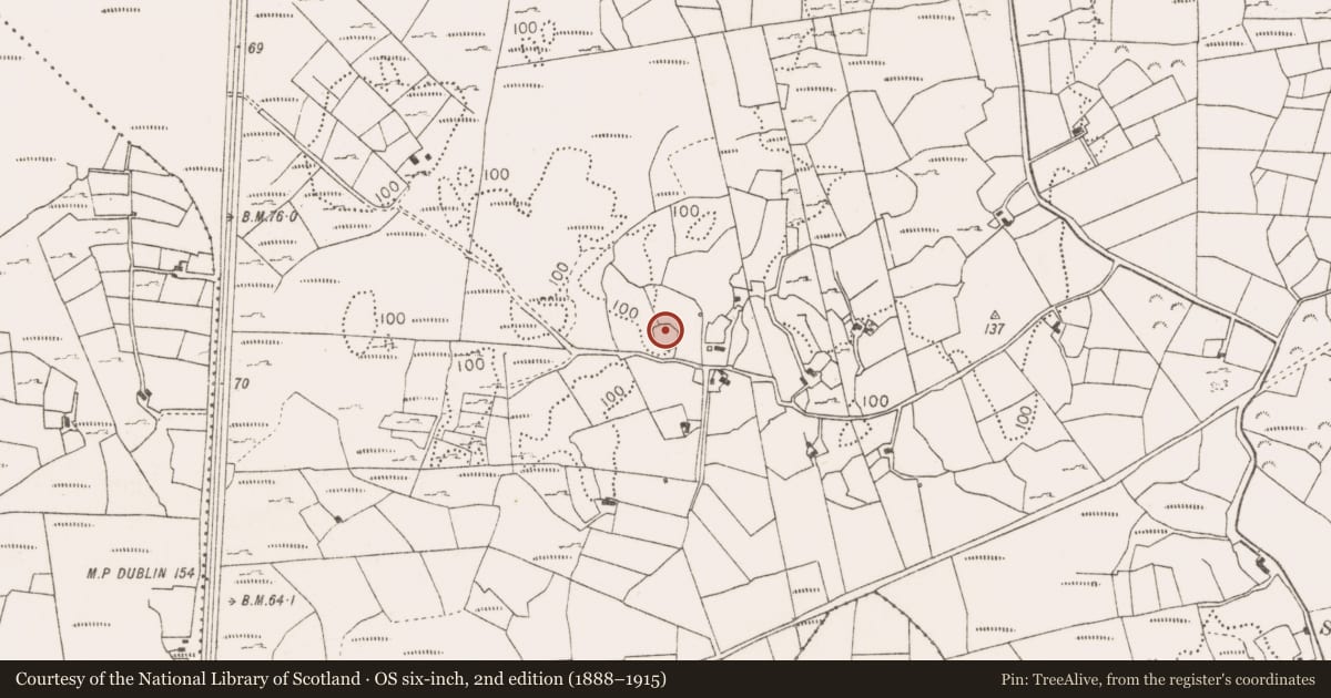 Ordnance Survey six-inch map, 2nd edition (1888–1915) covering the location of Ringfort - rath, Tawnagh Beg, County Mayo, with a pin at the register's coordinates
