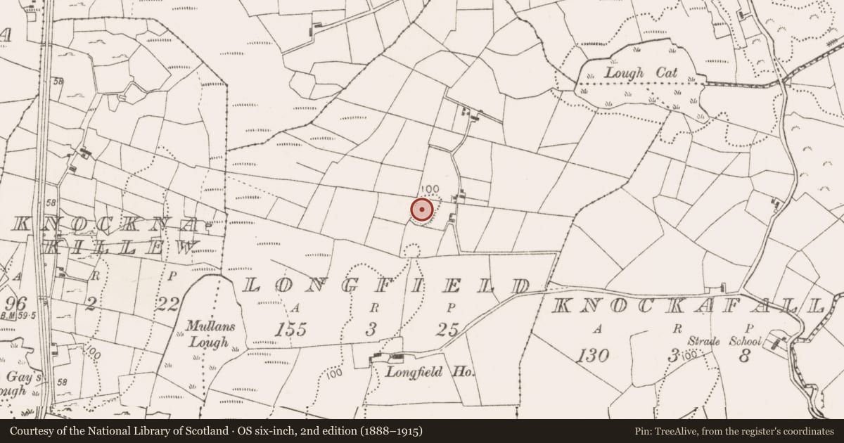 Ordnance Survey six-inch map, 2nd edition (1888–1915) covering the location of Ringfort - rath, Longfield, County Mayo, with a pin at the register's coordinates