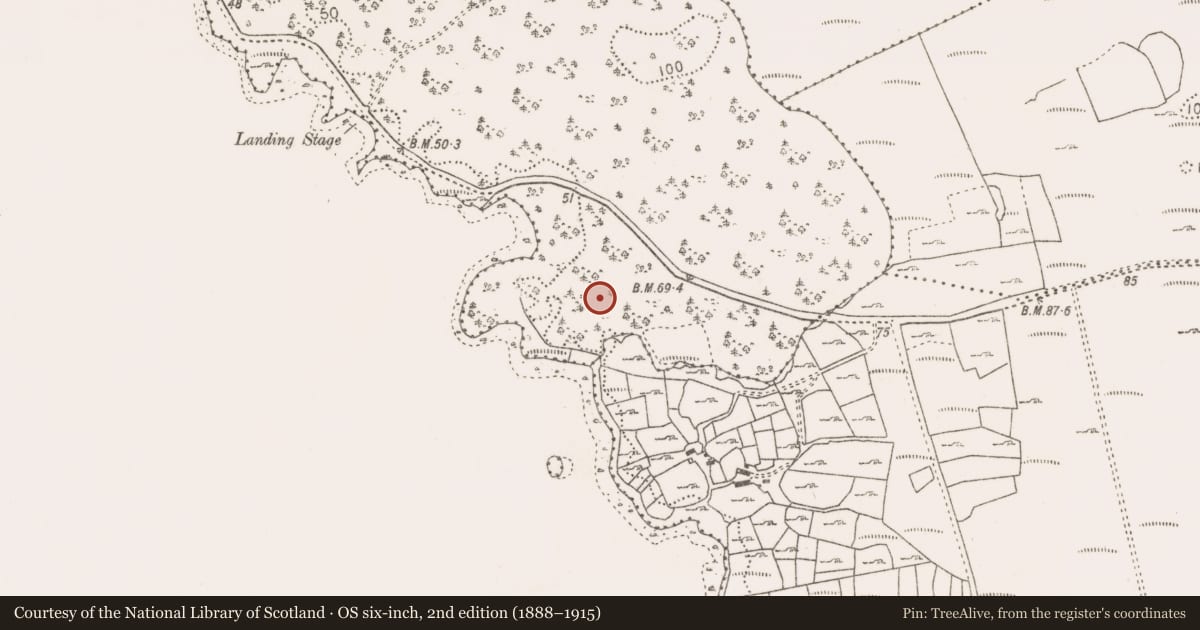 Ordnance Survey six-inch map, 2nd edition (1888–1915) covering the location of Enclosure, Drummin, County Mayo, with a pin at the register's coordinates