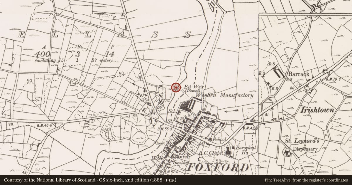 Ordnance Survey six-inch map, 2nd edition (1888–1915) covering the location of Castle - unclassified, Bellass, County Mayo, with a pin at the register's coordinates