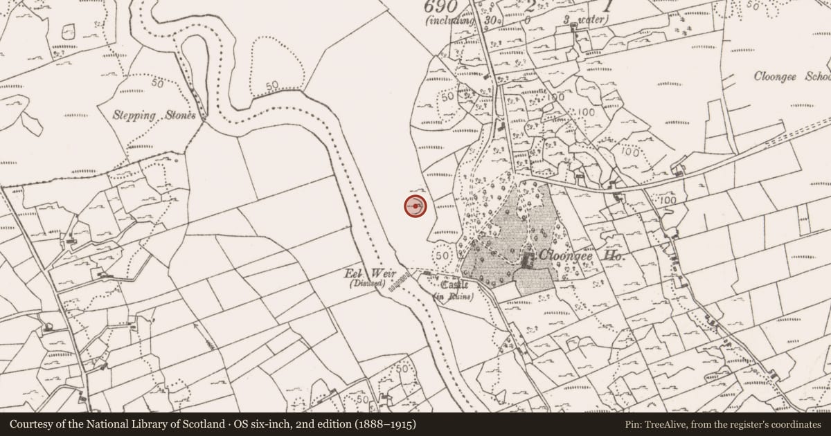Ordnance Survey six-inch map, 2nd edition (1888–1915) covering the location of Ringfort - cashel, Cloongee, County Mayo, with a pin at the register's coordinates