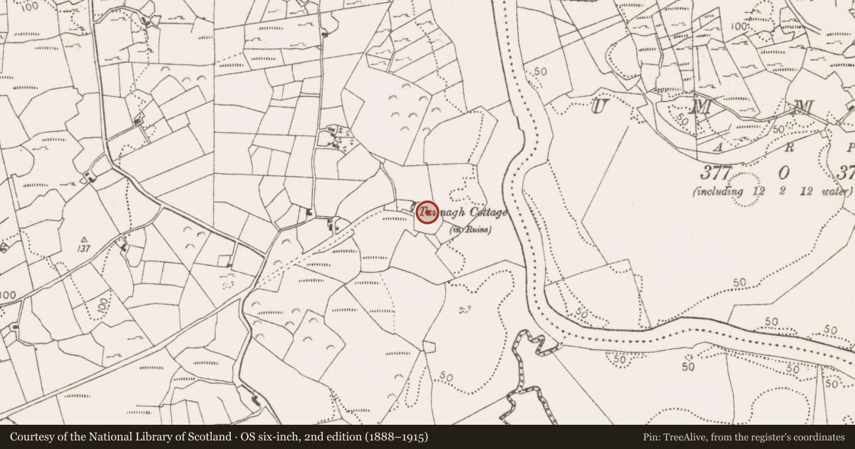 Ordnance Survey six-inch map, 2nd edition (1888–1915) covering the location of Mound, Tawnagh Beg, County Mayo, with a pin at the register's coordinates