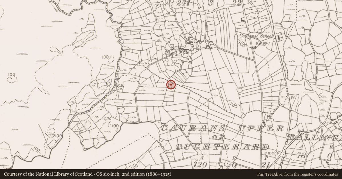 Ordnance Survey six-inch map, 2nd edition (1888–1915) covering the location of Children's burial ground, Caurans Upper Or Oughterard, County Mayo, with a pin at the register's coordinates