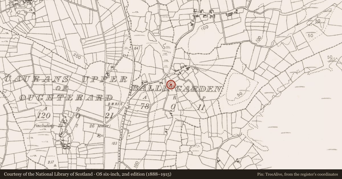 Ordnance Survey six-inch map, 2nd edition (1888–1915) covering the location of Water mill - horizontal-wheeled, Ballingarden, County Mayo, with a pin at the register's coordinates