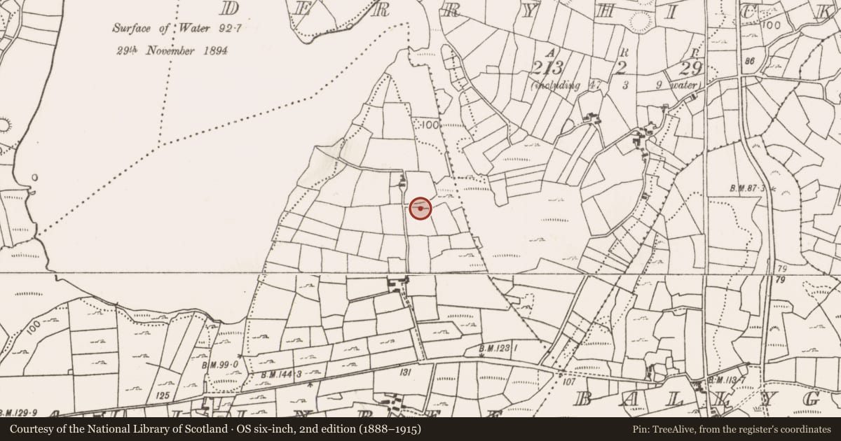 Ordnance Survey six-inch map, 2nd edition (1888–1915) covering the location of Fulacht fia, Levallinree, County Mayo, with a pin at the register's coordinates