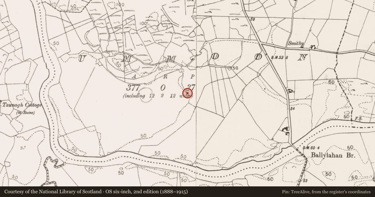 Ordnance Survey six-inch map, 2nd edition (1888–1915) covering the location of Cairn - unclassified, Ummoon, County Mayo, with a pin at the register's coordinates