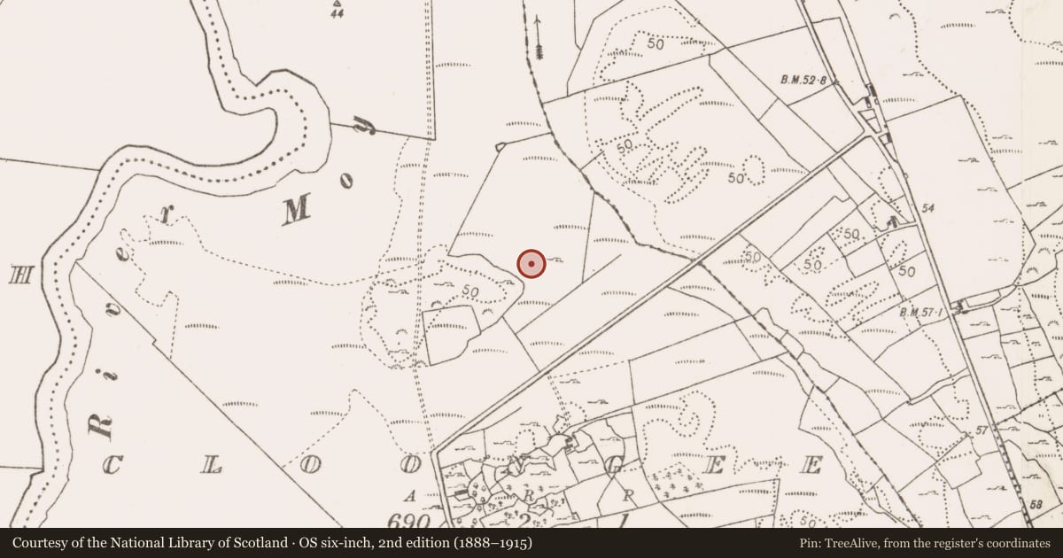 Ordnance Survey six-inch map, 2nd edition (1888–1915) covering the location of Fulacht fia, Cloongee, County Mayo, with a pin at the register's coordinates