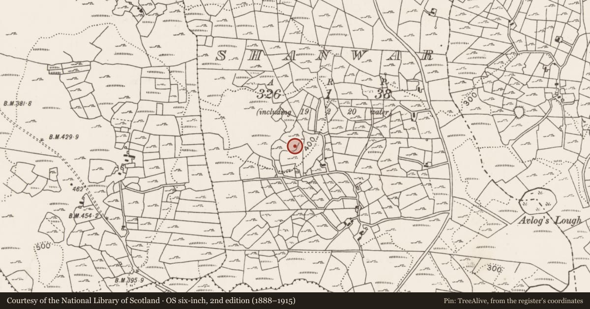 Ordnance Survey six-inch map, 2nd edition (1888–1915) covering the location of Ringfort - cashel, Shanwar, County Mayo, with a pin at the register's coordinates