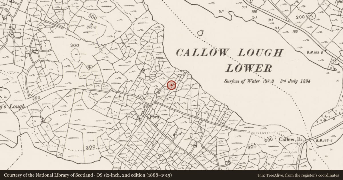 Ordnance Survey six-inch map, 2nd edition (1888–1915) covering the location of Mill - unclassified, Cuillonaghtan, County Mayo, with a pin at the register's coordinates