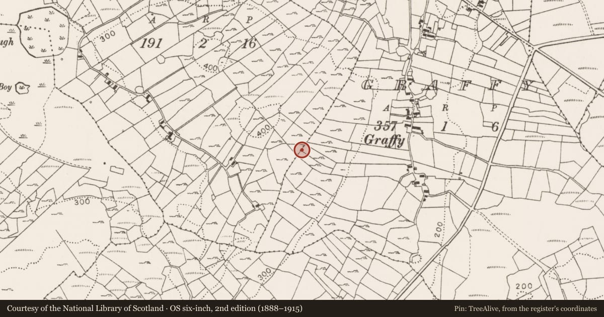 Ordnance Survey six-inch map, 2nd edition (1888–1915) covering the location of Ringfort - cashel, County Mayo, with a pin at the register's coordinates