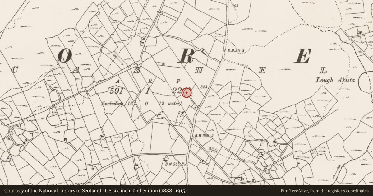 Ordnance Survey six-inch map, 2nd edition (1888–1915) covering the location of House - indeterminate date, Cashel, County Mayo, with a pin at the register's coordinates