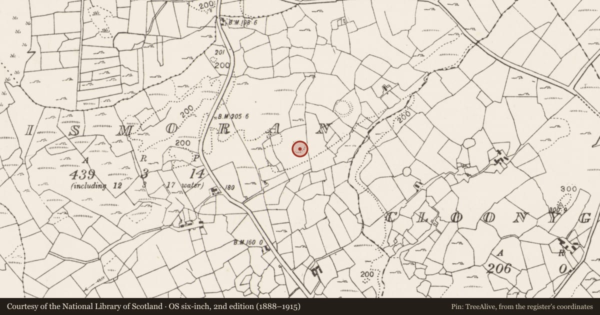 Ordnance Survey six-inch map, 2nd edition (1888–1915) covering the location of Ringfort - rath, Lismoran, County Mayo, with a pin at the register's coordinates