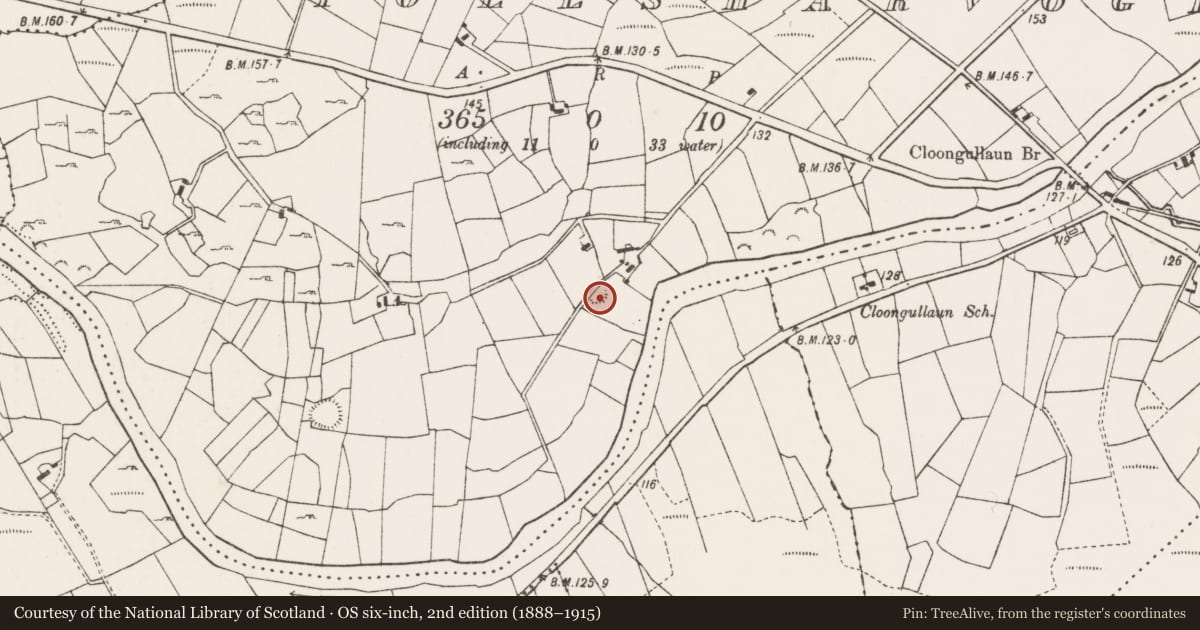 Ordnance Survey six-inch map, 2nd edition (1888–1915) covering the location of Enclosure, Pollsharvoge, County Mayo, with a pin at the register's coordinates