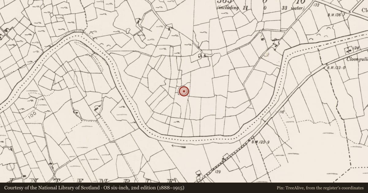 Ordnance Survey six-inch map, 2nd edition (1888–1915) covering the location of Enclosure, Pollsharvoge, County Mayo, with a pin at the register's coordinates