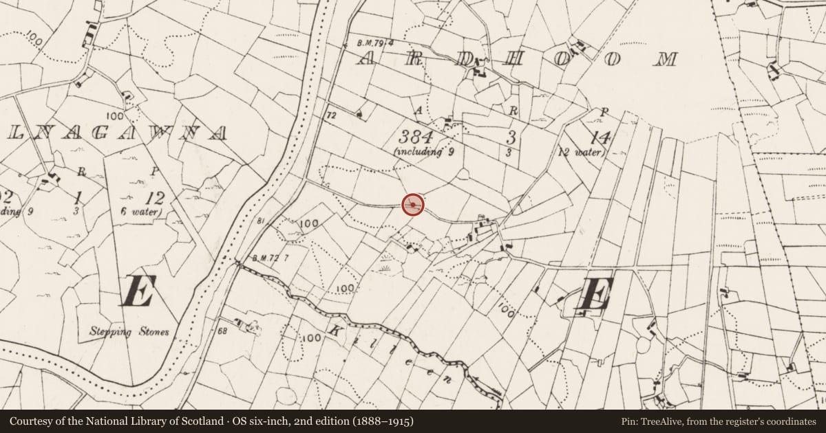 Ordnance Survey six-inch map, 2nd edition (1888–1915) covering the location of Souterrain, Ardhoom, County Mayo, with a pin at the register's coordinates