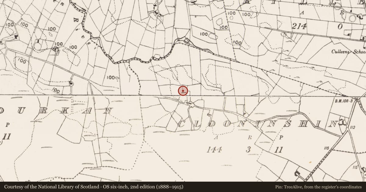 Ordnance Survey six-inch map, 2nd edition (1888–1915) covering the location of Enclosure, Clooninshin, County Mayo, with a pin at the register's coordinates