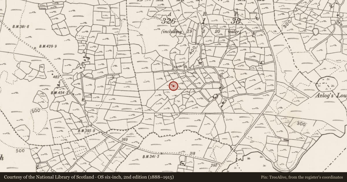 Ordnance Survey six-inch map, 2nd edition (1888–1915) covering the location of Souterrain, Shanwar, County Mayo, with a pin at the register's coordinates