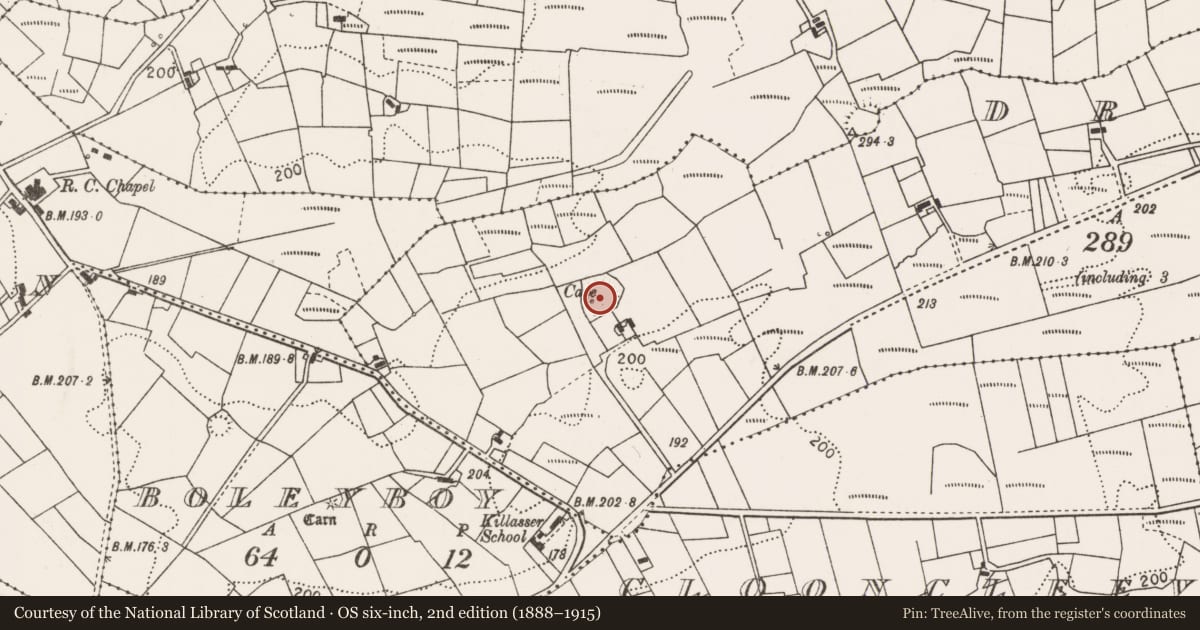 Ordnance Survey six-inch map, 2nd edition (1888–1915) covering the location of Building, Dromada (Gore), County Mayo, with a pin at the register's coordinates