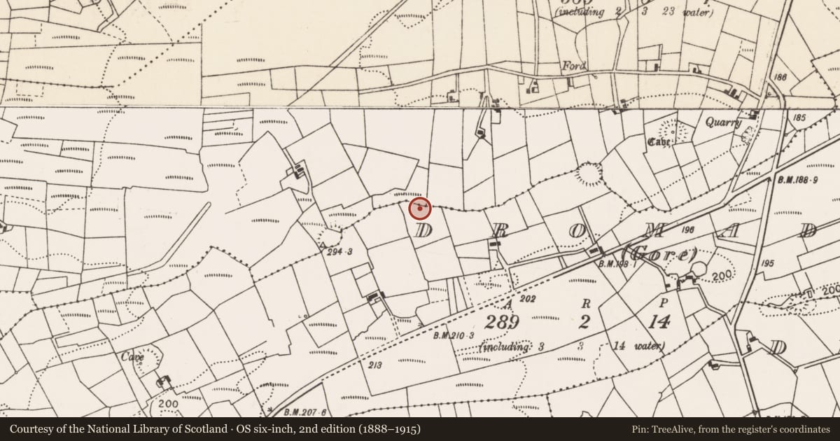 Ordnance Survey six-inch map, 2nd edition (1888–1915) covering the location of Earthwork, Dromada (Duke), Dromada (Gore), County Mayo, with a pin at the register's coordinates