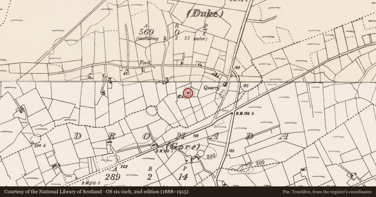 Ordnance Survey six-inch map, 2nd edition (1888–1915) covering the location of Ringfort - rath, Dromada (Duke), County Mayo, with a pin at the register's coordinates