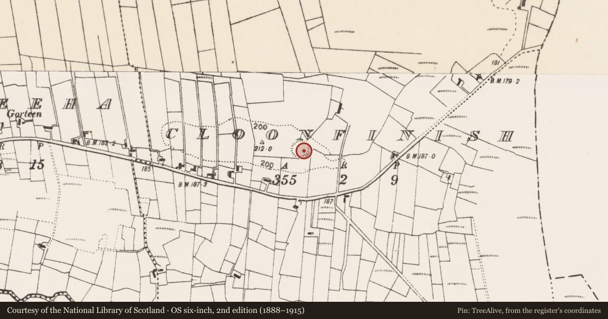 Ordnance Survey six-inch map, 2nd edition (1888–1915) covering the location of Ringfort - rath, Cloonfinish, County Mayo, with a pin at the register's coordinates