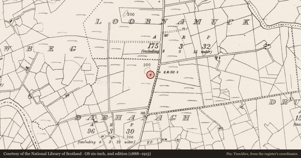 Ordnance Survey six-inch map, 2nd edition (1888–1915) covering the location of House - indeterminate date, Darhanagh, County Mayo, with a pin at the register's coordinates