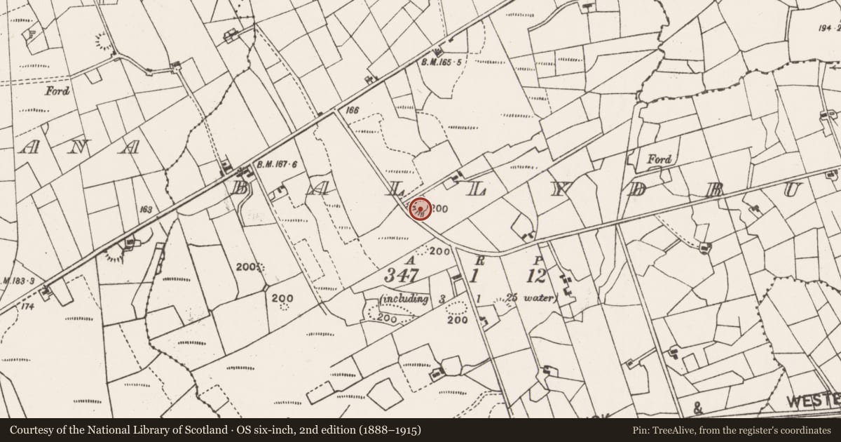 Ordnance Survey six-inch map, 2nd edition (1888–1915) covering the location of Enclosure, Ballydrum, County Mayo, with a pin at the register's coordinates