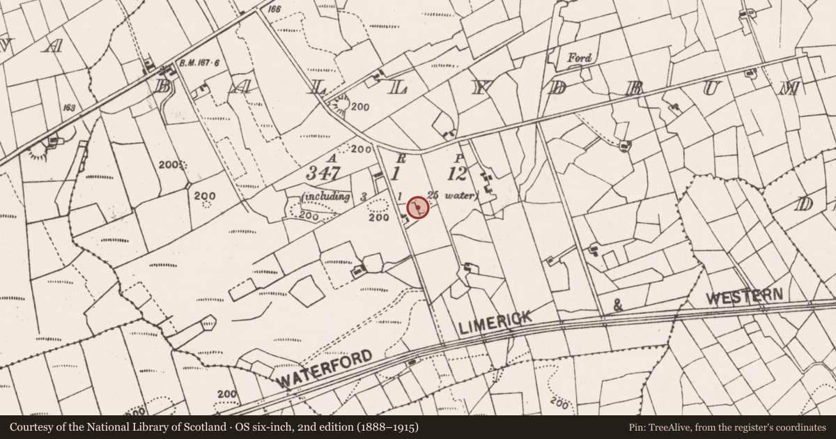 Ordnance Survey six-inch map, 2nd edition (1888–1915) covering the location of Souterrain, Ballydrum, County Mayo, with a pin at the register's coordinates