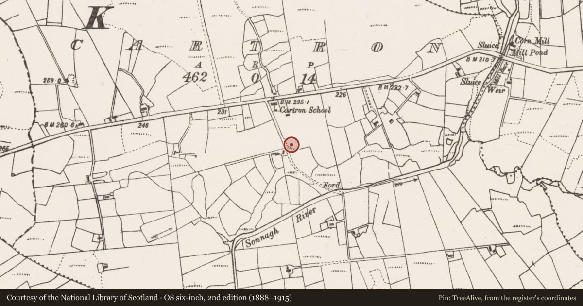 Ordnance Survey six-inch map, 2nd edition (1888–1915) covering the location of Ringfort - rath, Cartron (Costello By., Kilbeagh Par.), County Mayo, with a pin at the register's coordinates