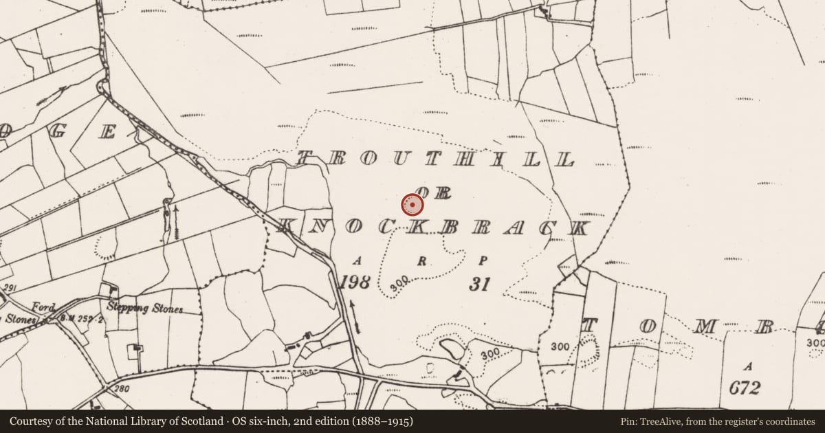 Ordnance Survey six-inch map, 2nd edition (1888–1915) covering the location of Enclosure, Trouthill Or Knockbrack, County Mayo, with a pin at the register's coordinates