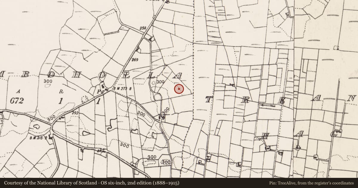Ordnance Survey six-inch map, 2nd edition (1888–1915) covering the location of Fulacht fia, Tomboholla, County Mayo, with a pin at the register's coordinates