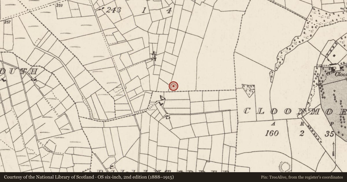 Ordnance Survey six-inch map, 2nd edition (1888–1915) covering the location of Enclosure, Tonroe, County Mayo, with a pin at the register's coordinates