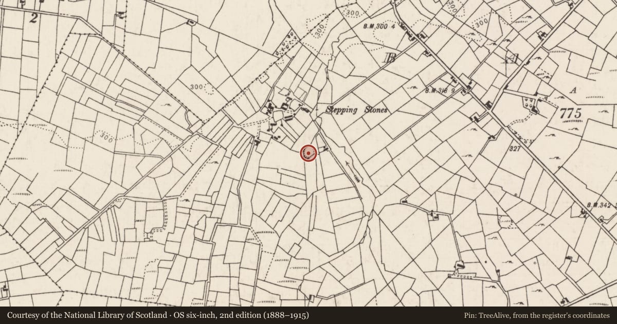 Ordnance Survey six-inch map, 2nd edition (1888–1915) covering the location of Children's burial ground, Barroe, County Mayo, with a pin at the register's coordinates