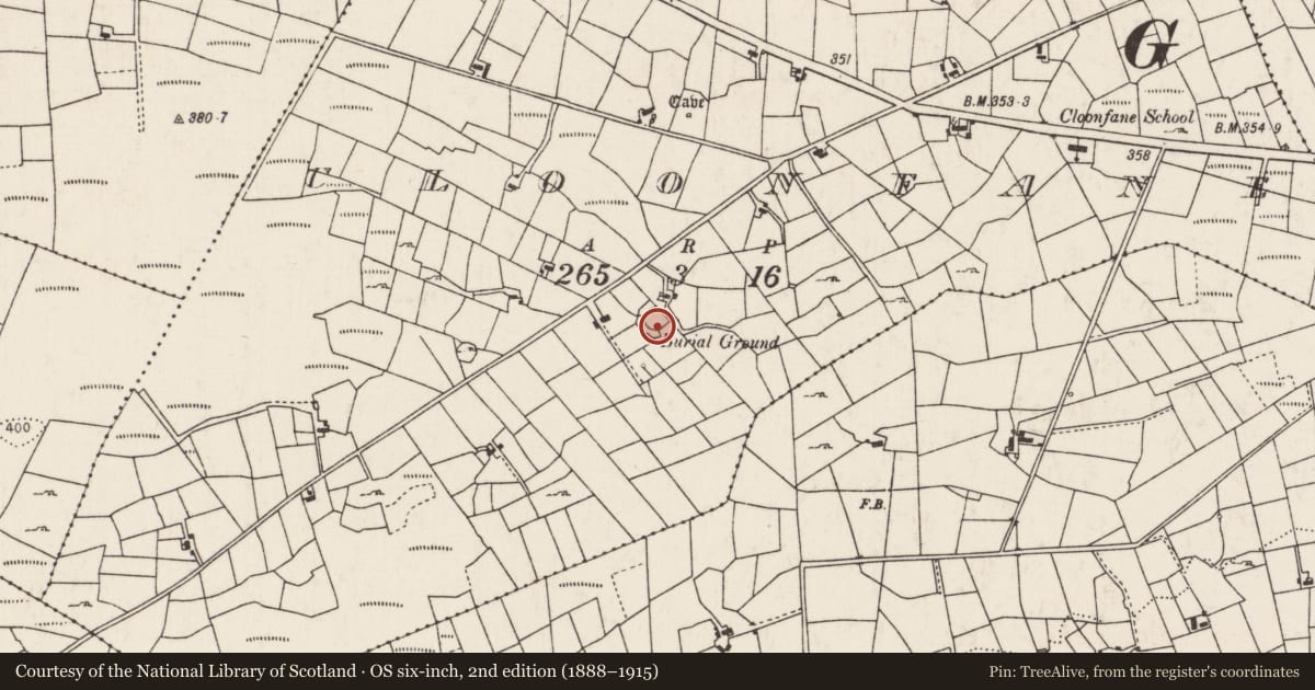 Ordnance Survey six-inch map, 2nd edition (1888–1915) covering the location of Ringfort - cashel, Cloonfane, County Mayo, with a pin at the register's coordinates