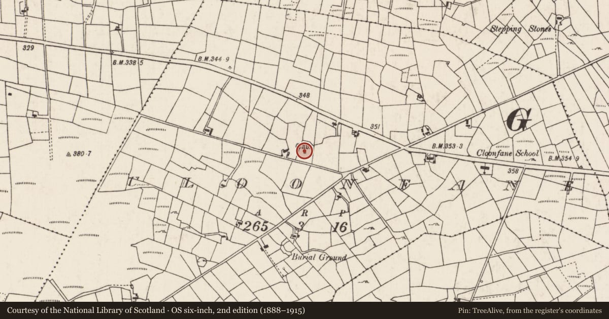 Ordnance Survey six-inch map, 2nd edition (1888–1915) covering the location of Ringfort - unclassified, Cloonfane, County Mayo, with a pin at the register's coordinates