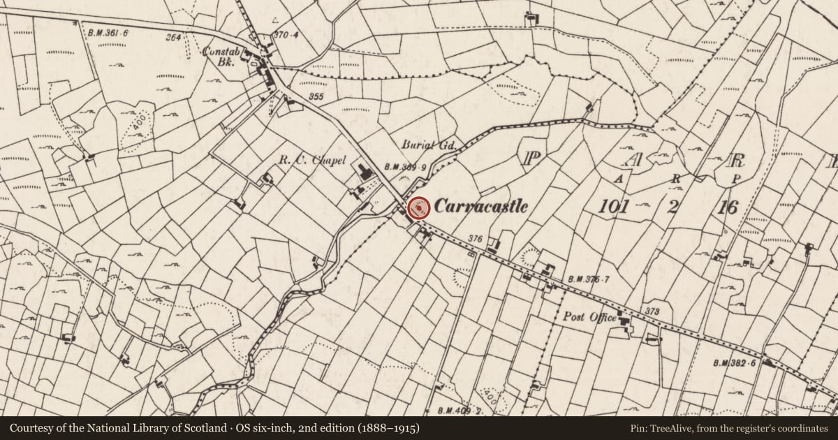 Ordnance Survey six-inch map, 2nd edition (1888–1915) covering the location of Ringfort - rath, Park, County Mayo, with a pin at the register's coordinates