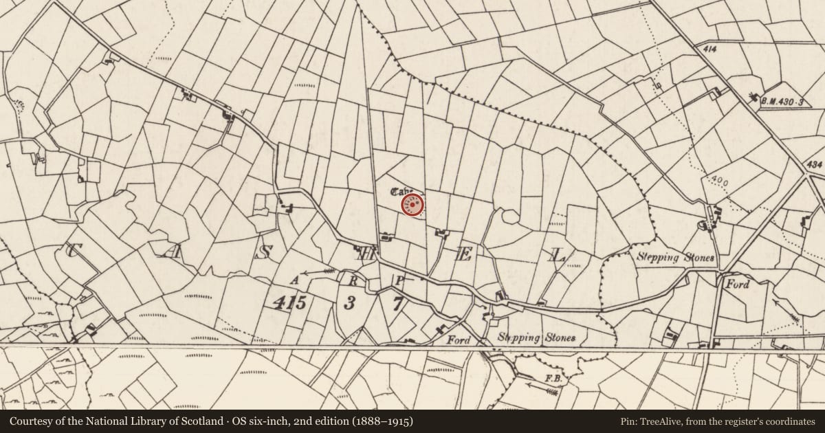 Ordnance Survey six-inch map, 2nd edition (1888–1915) covering the location of Souterrain, Cashel, County Mayo, with a pin at the register's coordinates