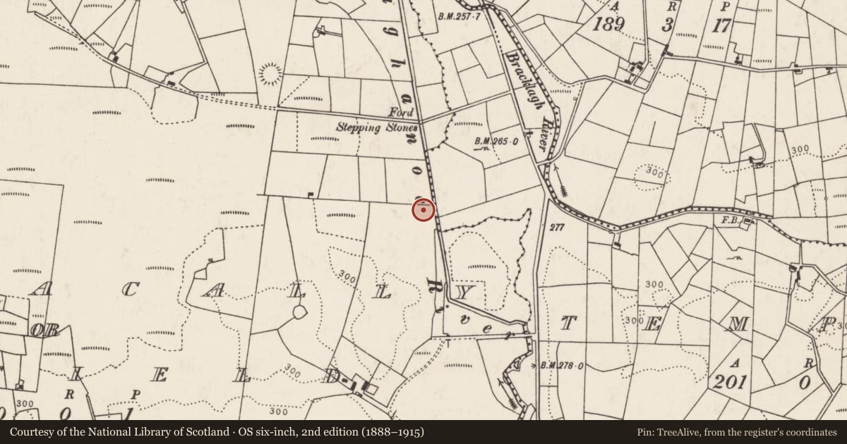 Ordnance Survey six-inch map, 2nd edition (1888–1915) covering the location of Burnt mound, Treanacally Or Hagfield, County Mayo, with a pin at the register's coordinates