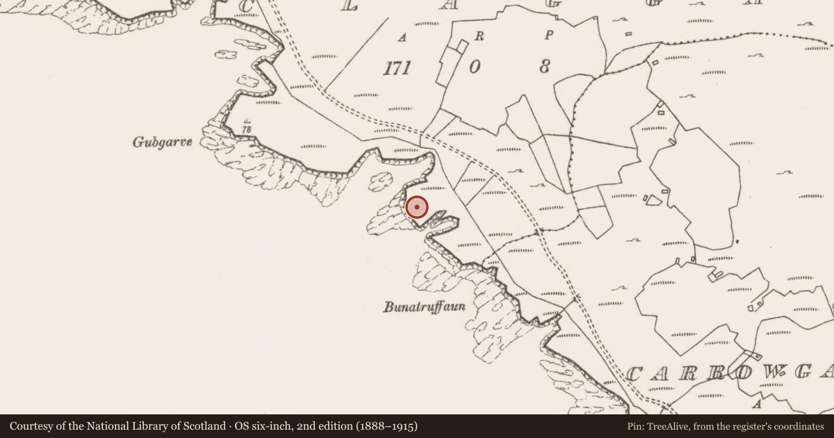 Ordnance Survey six-inch map, 2nd edition (1888–1915) covering the location of Promontory fort - coastal, An Cloigeann, County Mayo, with a pin at the register's coordinates