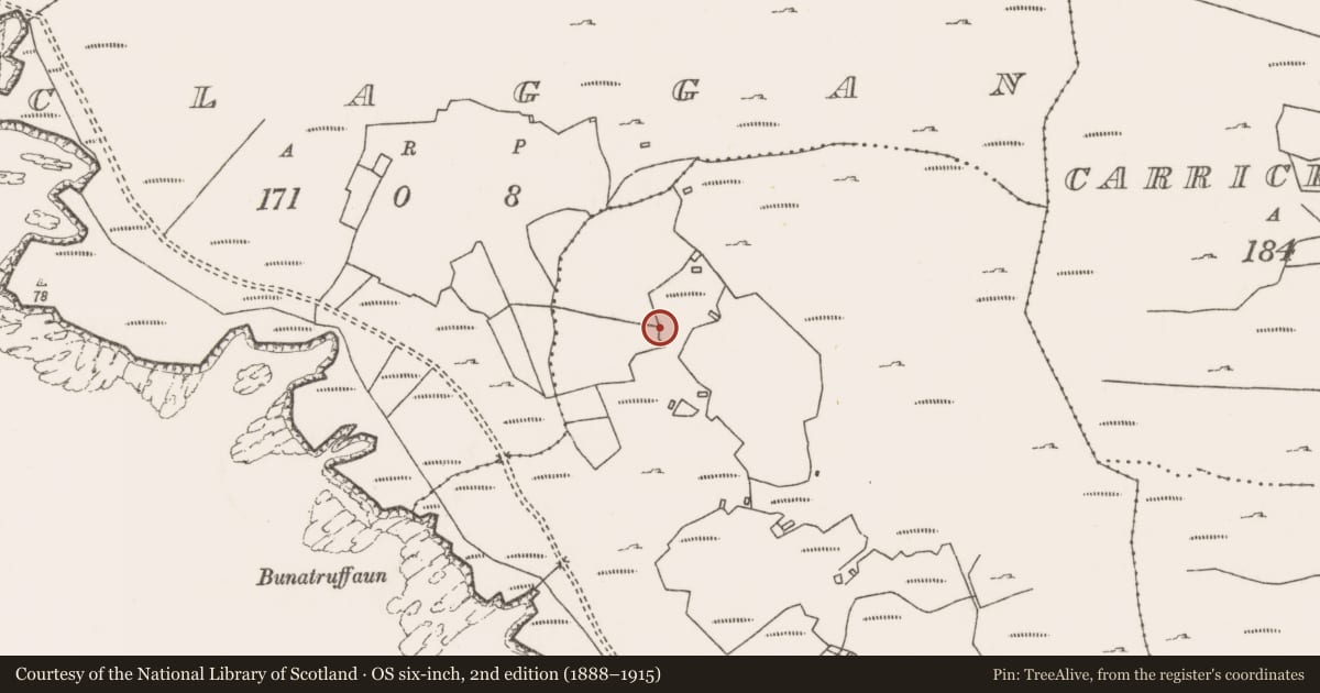 Ordnance Survey six-inch map, 2nd edition (1888–1915) covering the location of House - indeterminate date, An Cheathrú Gharbh, County Mayo, with a pin at the register's coordinates