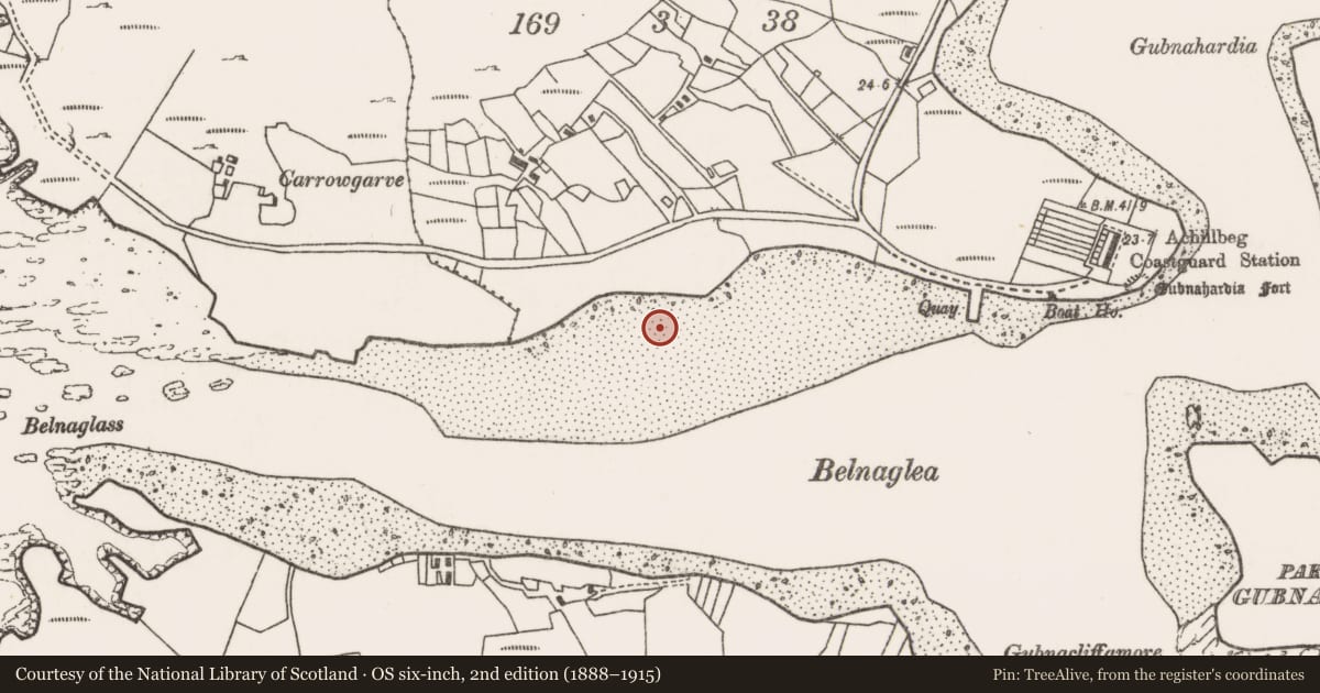 Ordnance Survey six-inch map, 2nd edition (1888–1915) covering the location of Midden, An Chloich Mhóir, County Mayo, with a pin at the register's coordinates