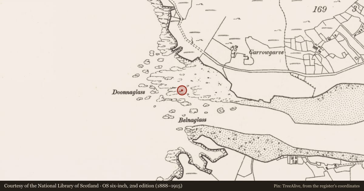 Ordnance Survey six-inch map, 2nd edition (1888–1915) covering the location of Hut site, An Cheathrú Gharbh, County Mayo, with a pin at the register's coordinates
