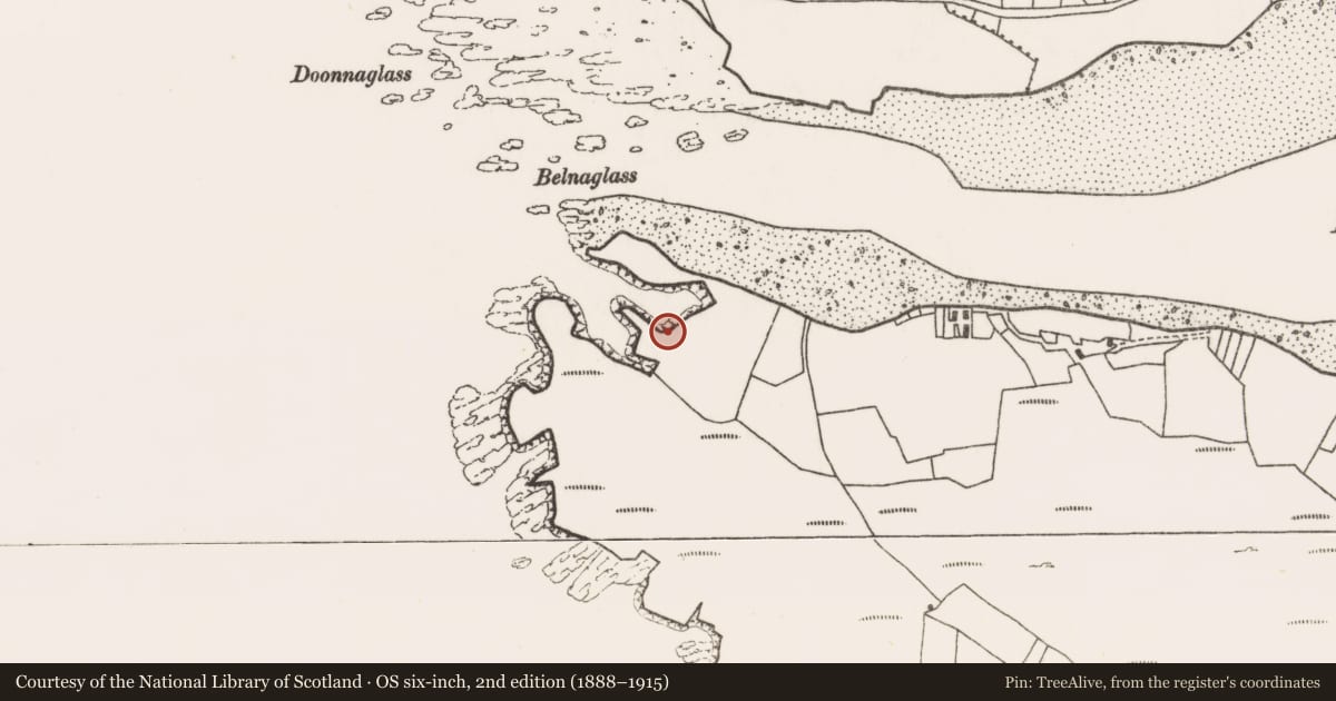 Ordnance Survey six-inch map, 2nd edition (1888–1915) covering the location of Hut site, Acaill Bheag, County Mayo, with a pin at the register's coordinates
