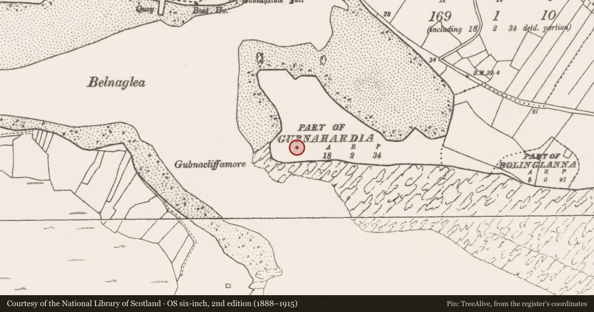 Ordnance Survey six-inch map, 2nd edition (1888–1915) covering the location of Enclosure, Gob Na Hairde, County Mayo, with a pin at the register's coordinates
