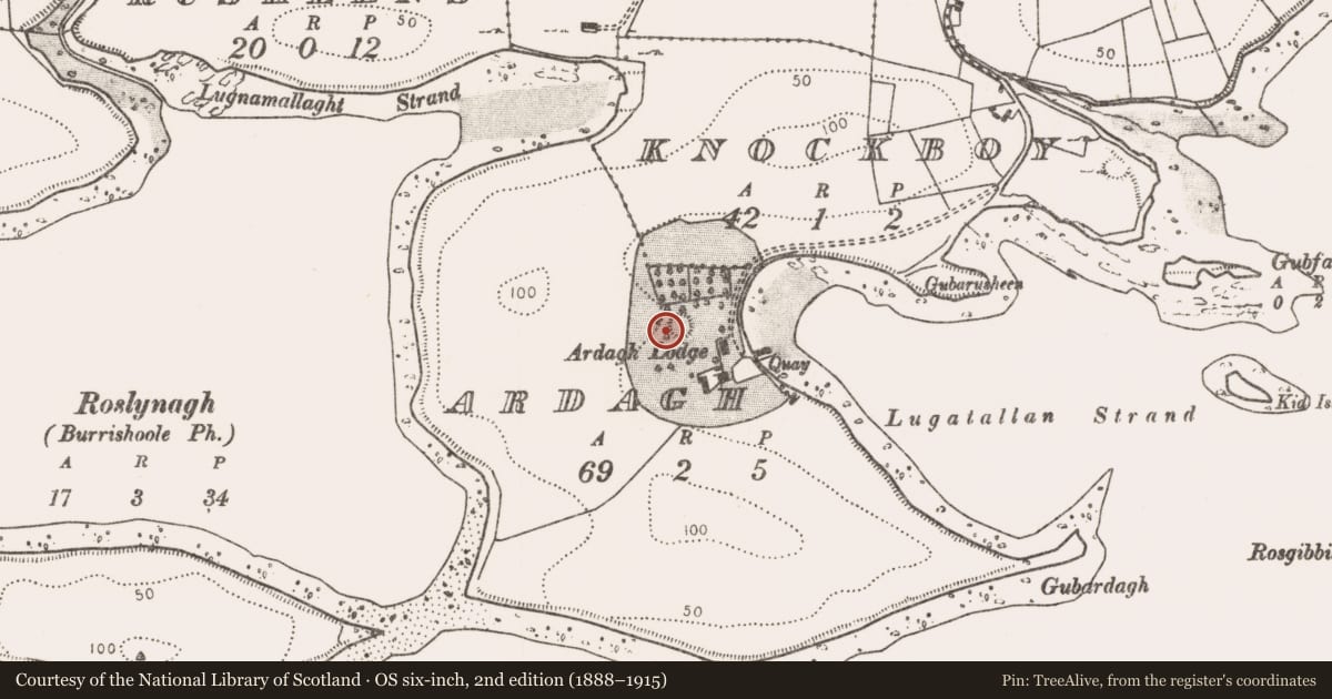Ordnance Survey six-inch map, 2nd edition (1888–1915) covering the location of Ringfort - rath, Ardagh, County Mayo, with a pin at the register's coordinates
