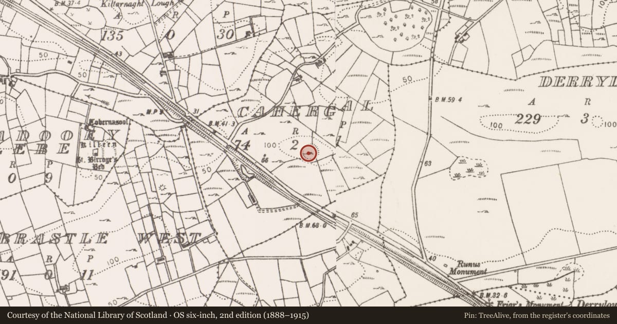 Ordnance Survey six-inch map, 2nd edition (1888–1915) covering the location of Ringfort - cashel, Cahergal, County Mayo, with a pin at the register's coordinates